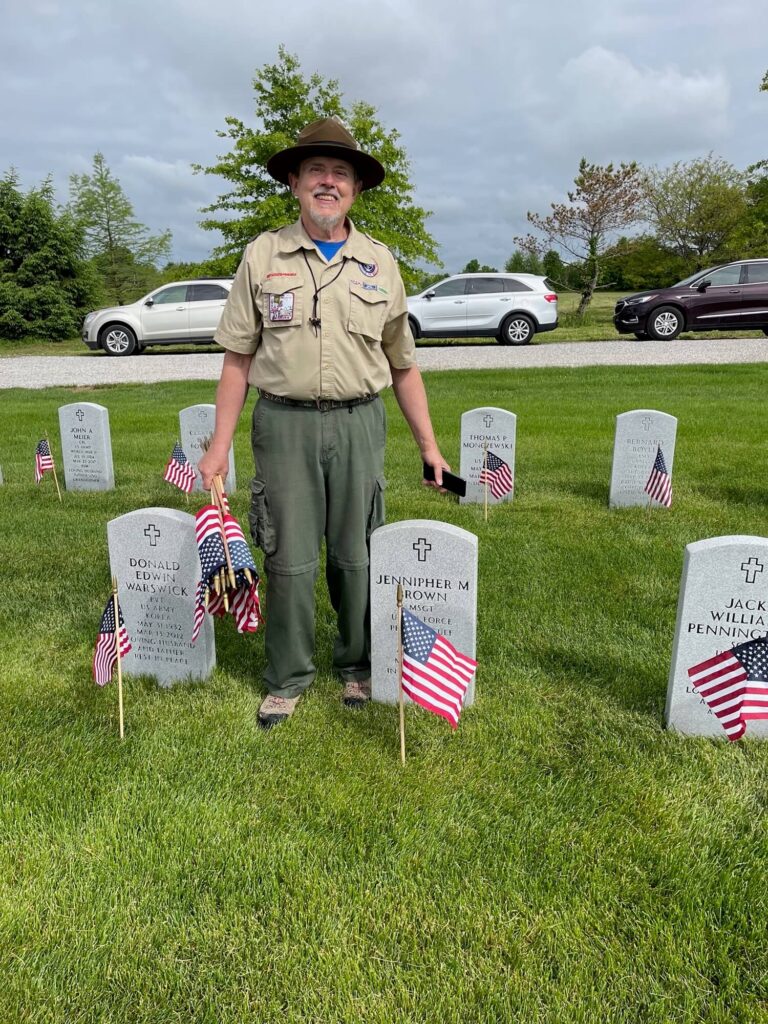 Troop 390 scouts planting flags at Ohio Western Reserve National Cemetery
